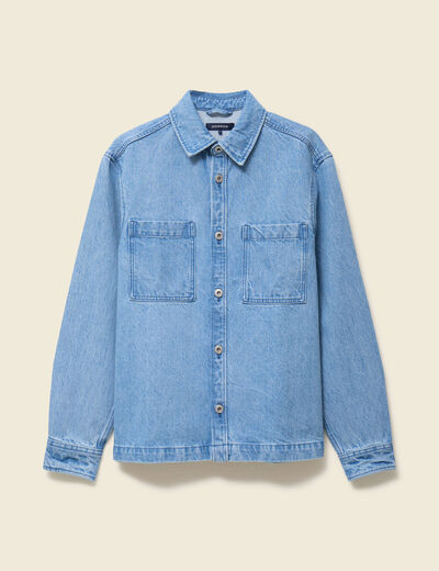 Surchemise en jeans coton coupe droite denim bleach homme