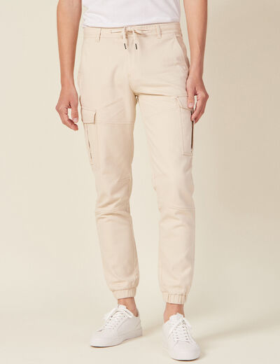 Pantalon cargo taille à cordon beige homme