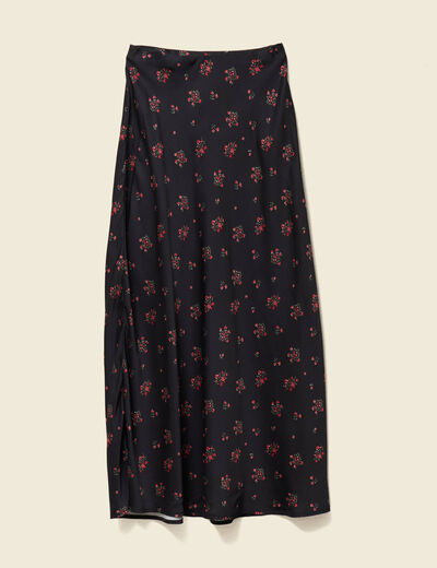 Jupe longue droite satin noir femme