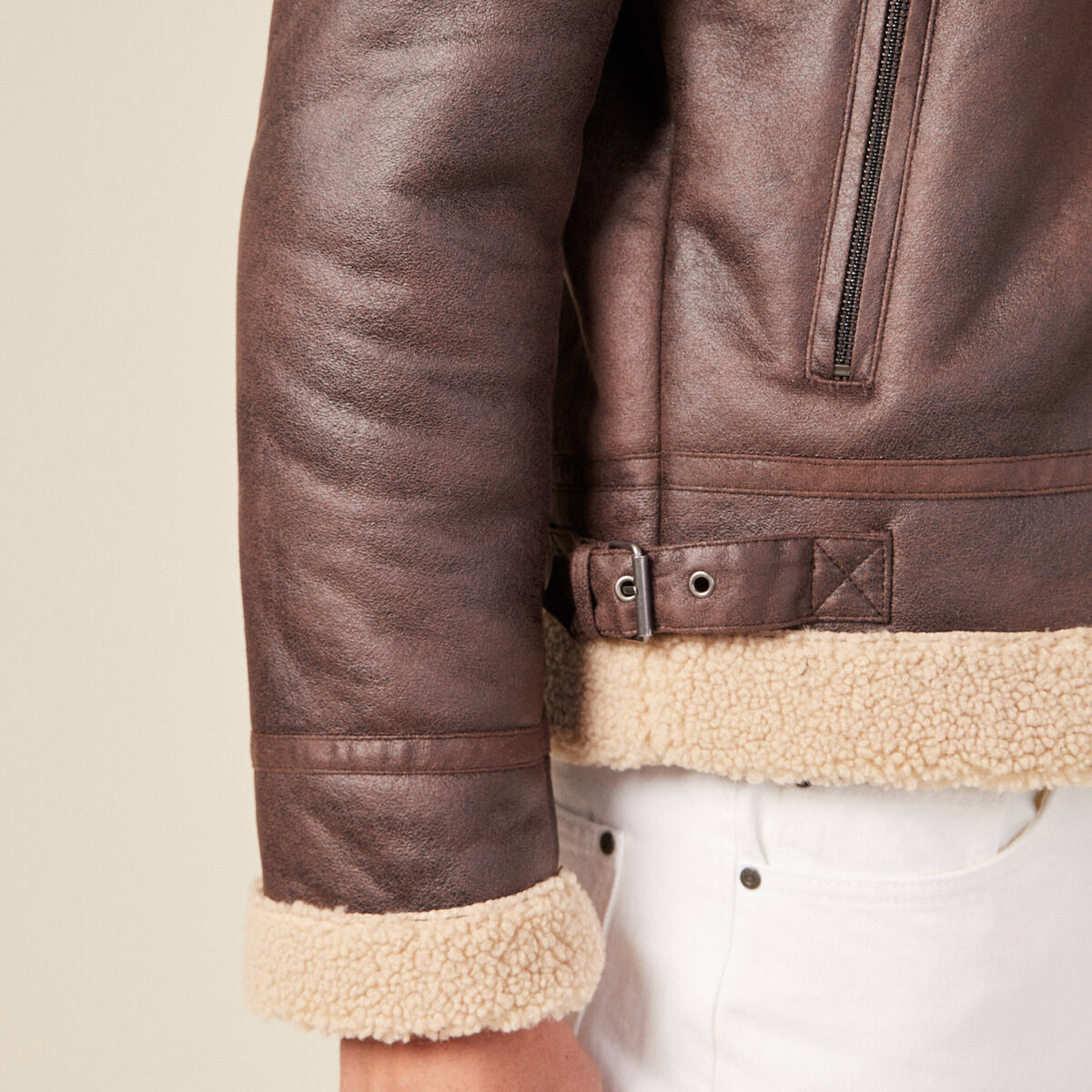 Blouson droit simili cuir taupe homme
