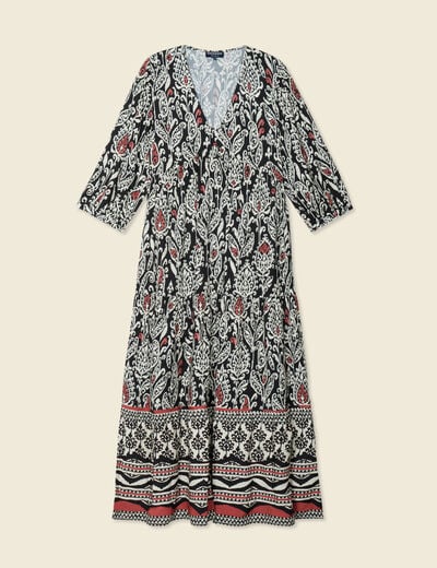 Robe longue évasée noir femme