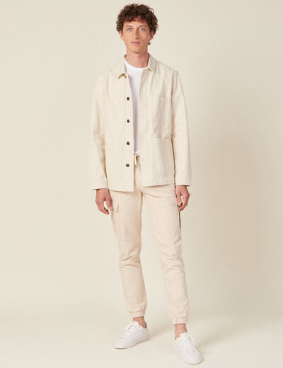 Pantalon cargo taille à cordon beige homme