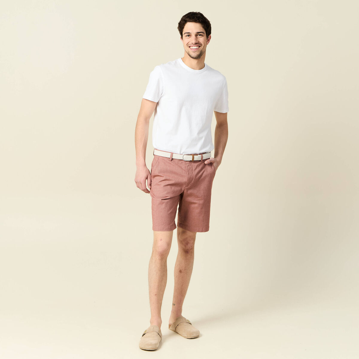 Bermuda droit chino ceinture marron cognac homme
