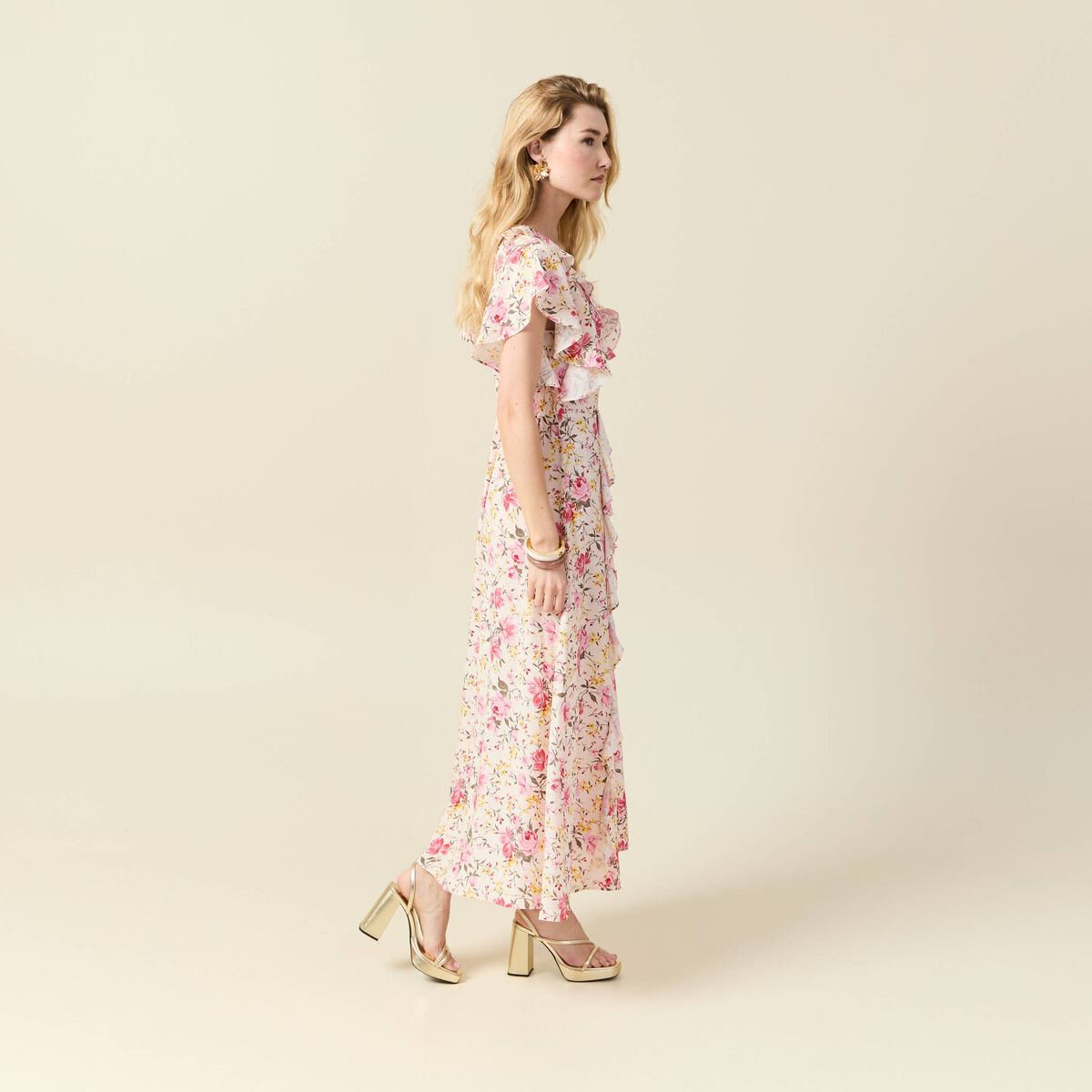 Robe longue évasée blanc femme