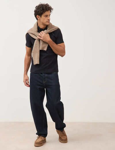 Polo droit en coton manches courtes noir homme