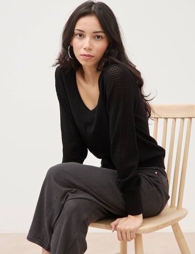 Pull manches longues noir femme