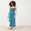 Robe bretelles col carr&eacute; en coton bleu femme