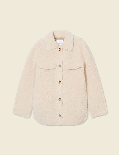 Manteau surchemise droit creme femme