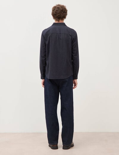 Chemise manches longues en coton bleu marine homme