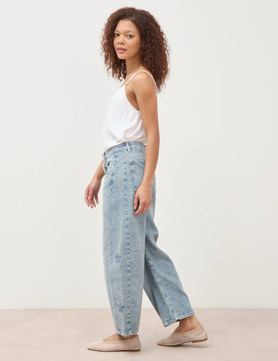 Jeans barrel taille haute 7/8&egrave;me denim bleach femme