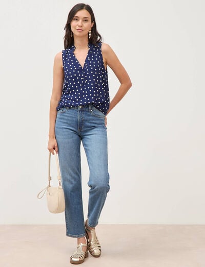 Top sans manches col v fluide bleu femme