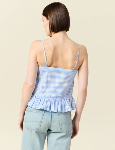 D&eacute;bardeur droit court col carr&eacute; bleu gris femme