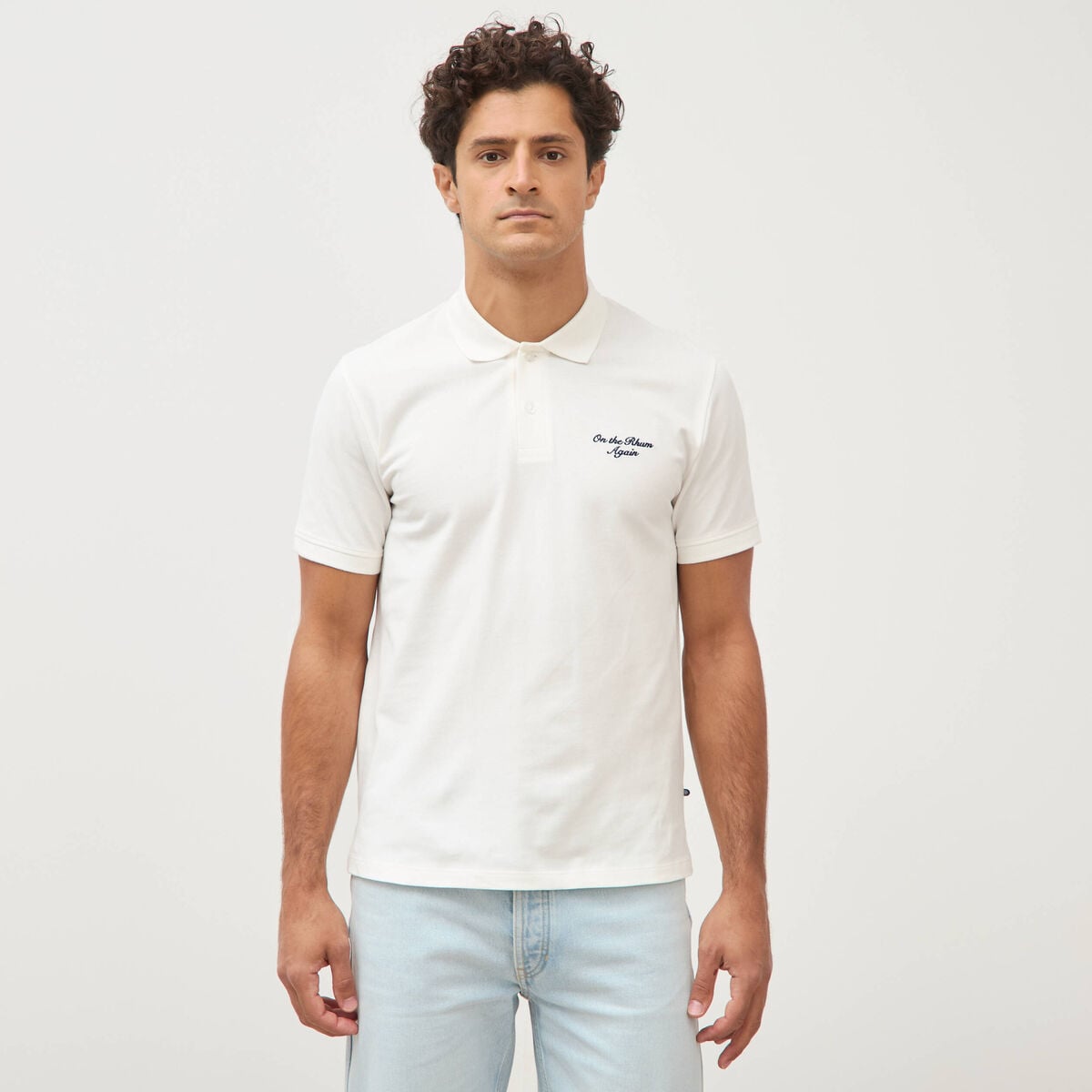 Polo ajust&eacute; manches courtes en coton ecru homme