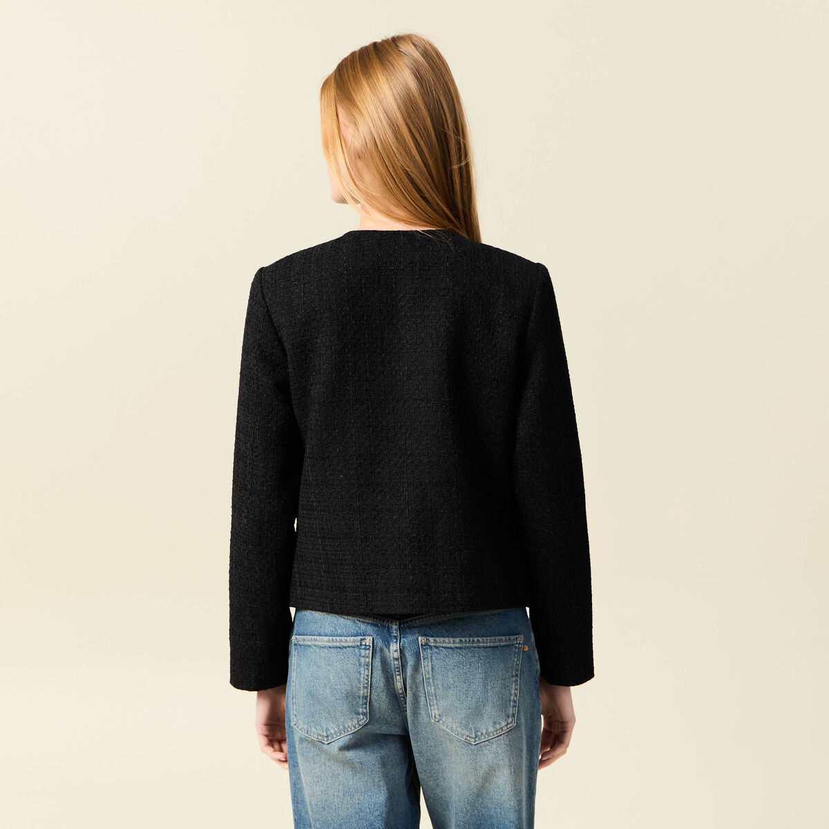 Veste manches longues en tweed noir femme
