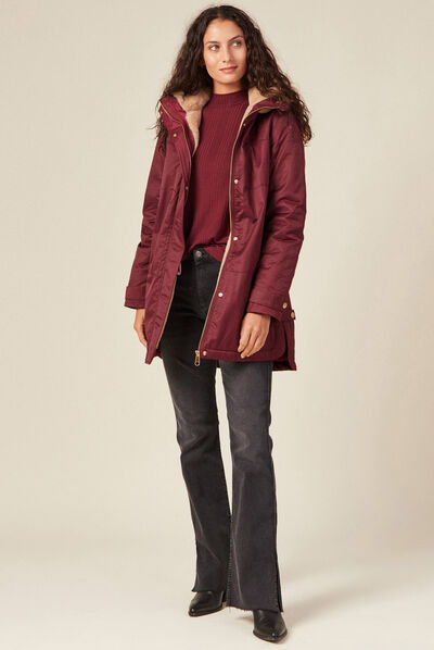 Parka droite à capuche prune femme