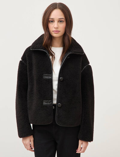 Manteau court oversize sherpa noir femme