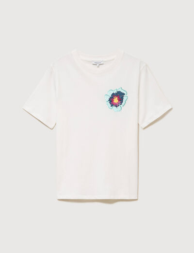 T-shirt droit col rond manches courtes ecru femme