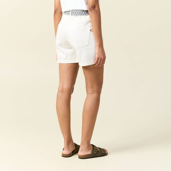 short boyfriend ceinture jean denim blanc femme Short boyfriend ceinturé jean denim blanc femme