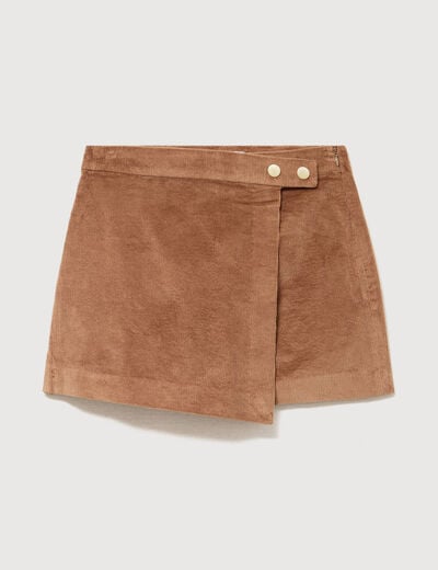 Jupe-short taille haute en velours vieux rose femme