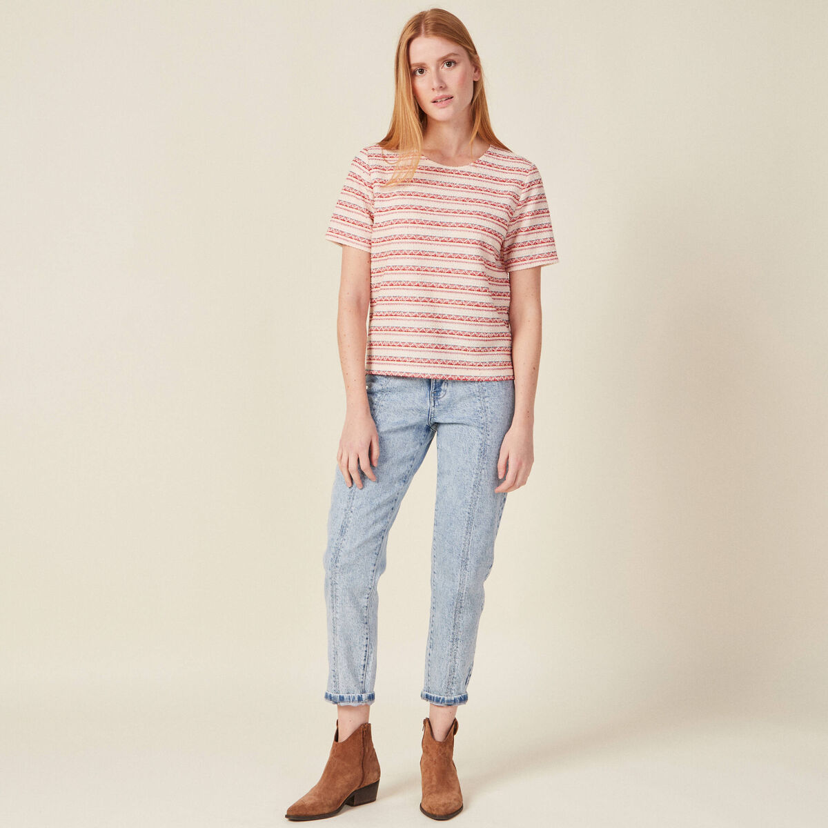 T-shirt manches courtes rouge foncé femme