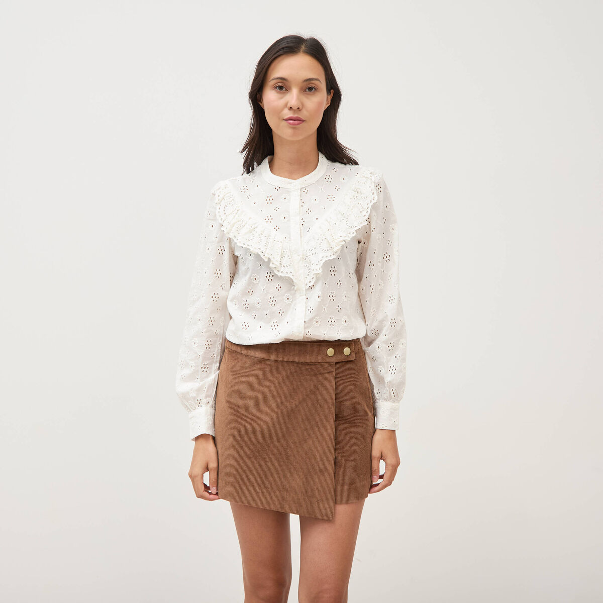 Jupe-short taille haute en velours vieux rose femme