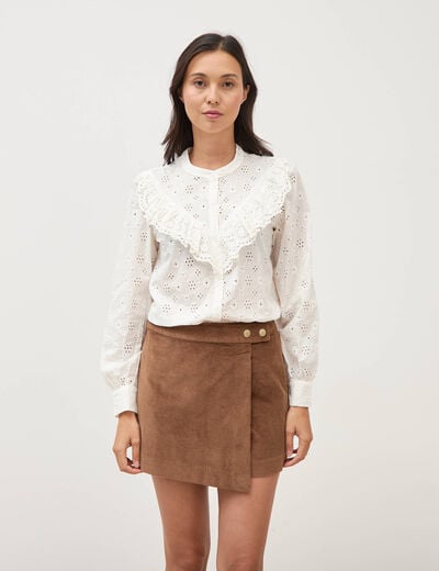 Jupe-short taille haute en velours vieux rose femme
