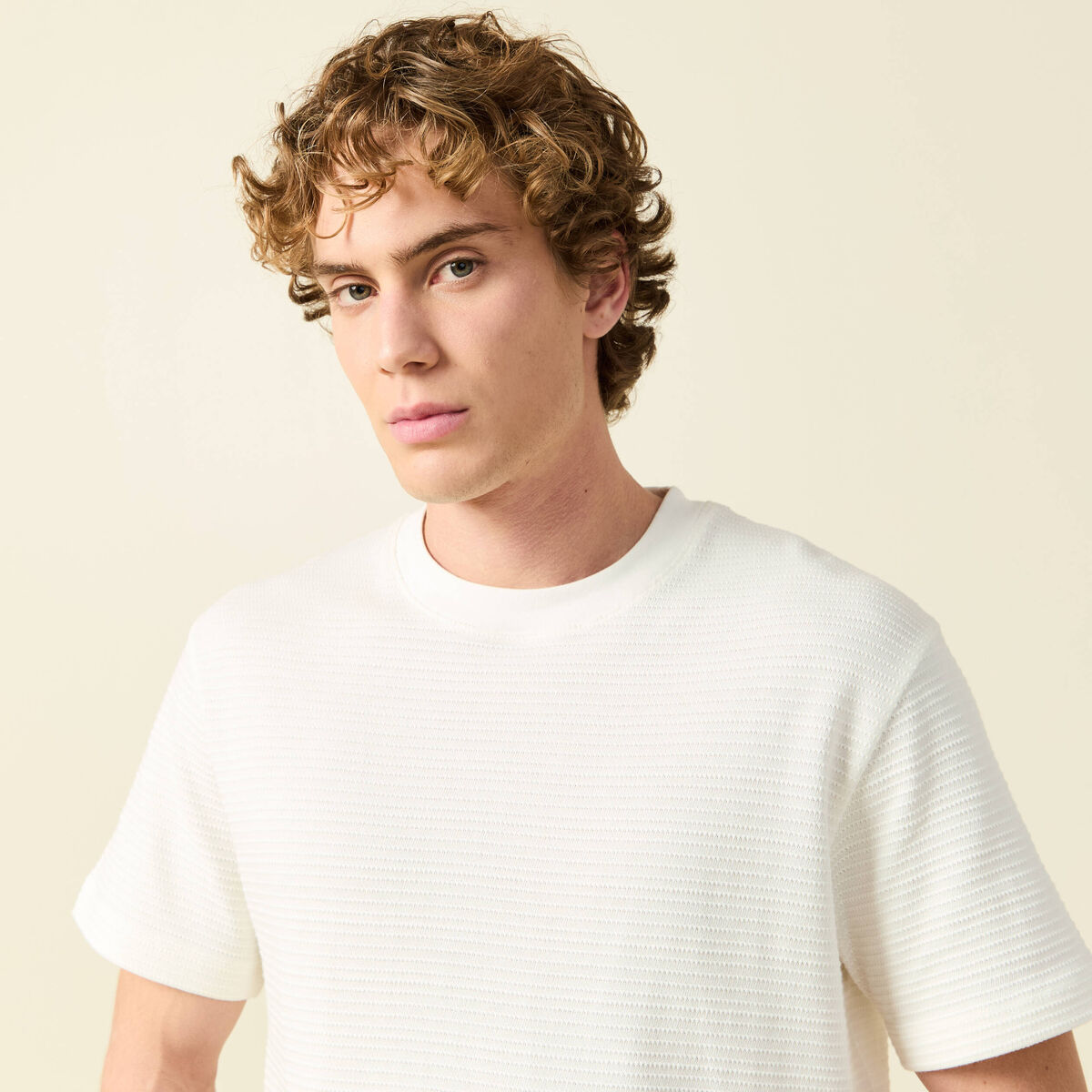 T-shirt ample en coton col rond ecru homme