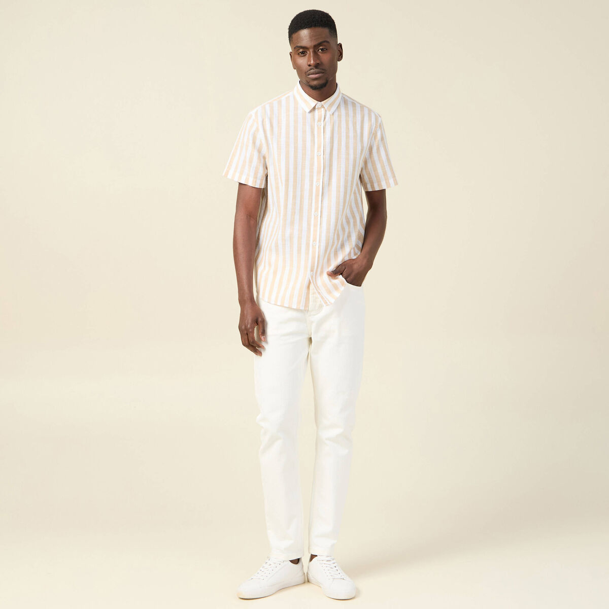 Chemise manches courtes beige homme