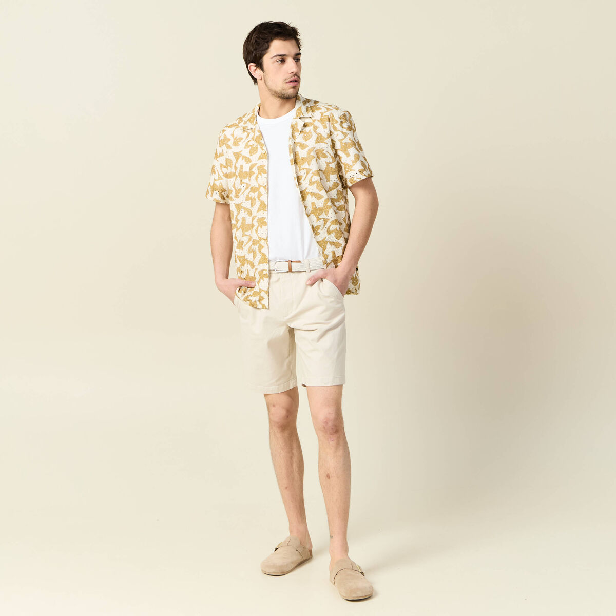 Bermuda droit chino ceinture sable homme
