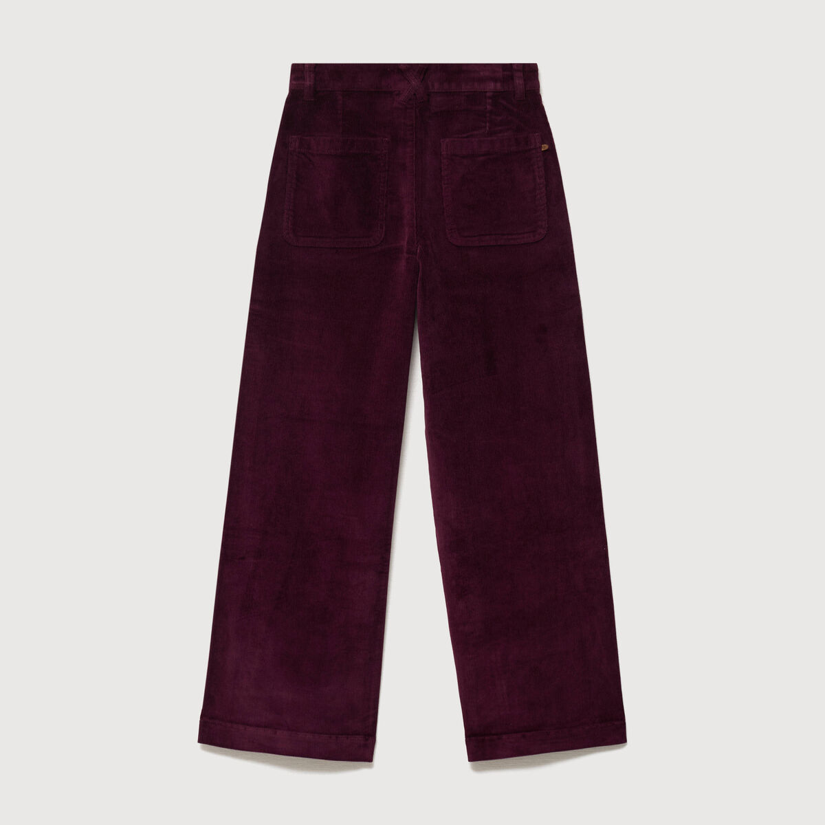 Pantalon large taille haute en velours prune femme
