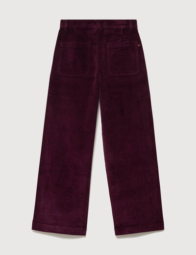 Pantalon large taille haute en velours prune femme