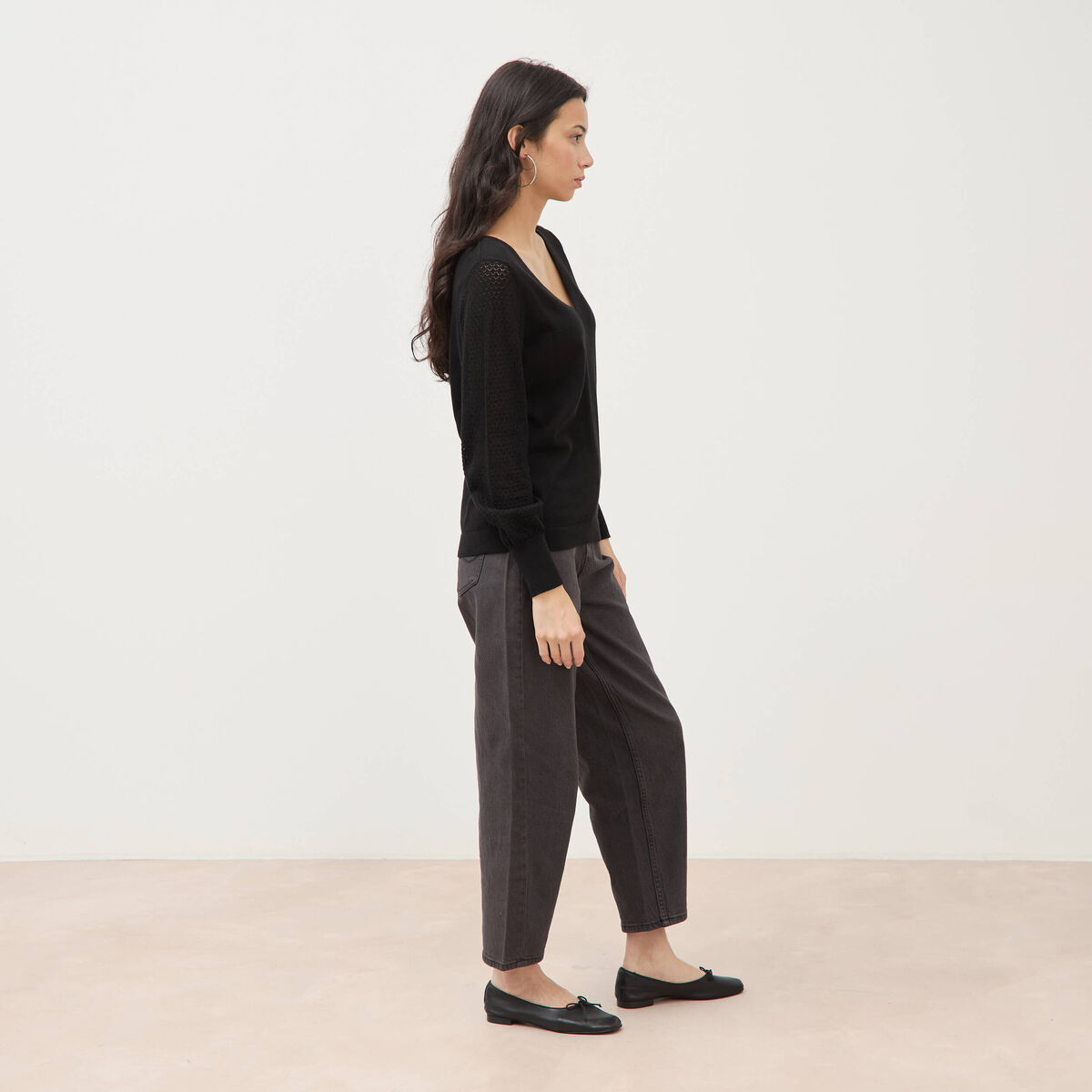 Pull manches longues noir femme