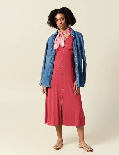 Robe longue droite rose framboise femme