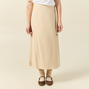 Jupe longue portefeuille beige femme