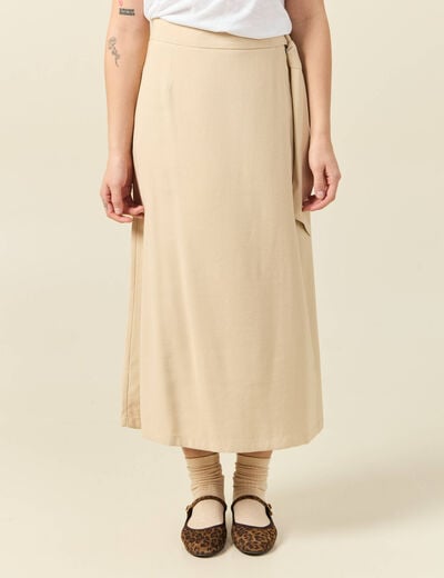 Jupe longue portefeuille beige femme
