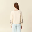 Cardigan droit court col rond brod&eacute; ivoire femme
