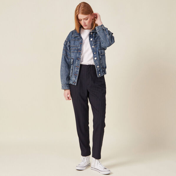 Pantalon cigarette bleu femme