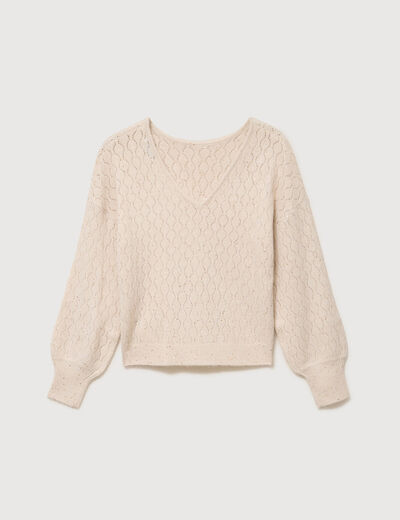 Pull oversize col v manches longues creme femme