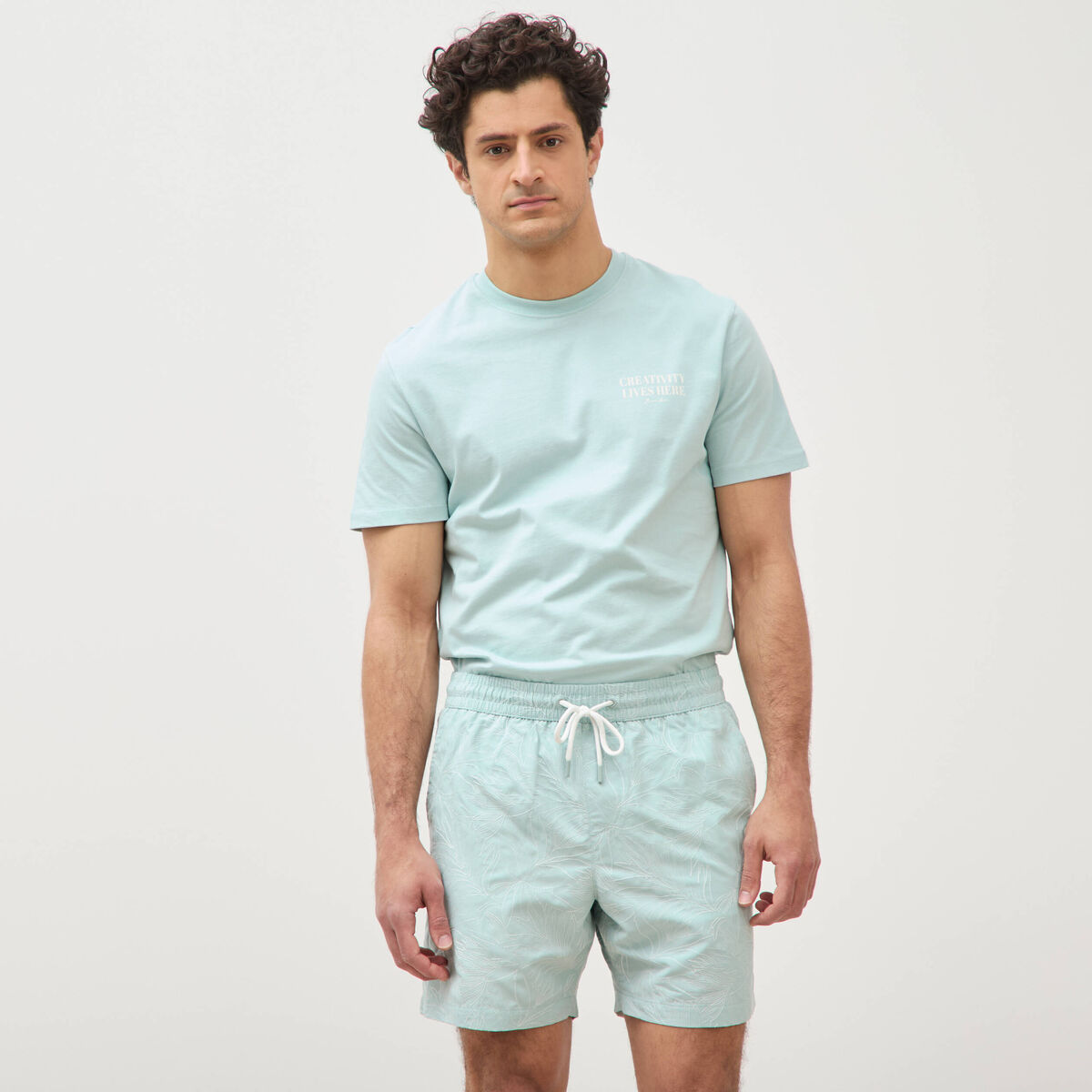 Maillot de bain avec broderie doubl&eacute; bleu gris homme