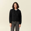 Pull &agrave; capuche zipp&eacute; noir femme