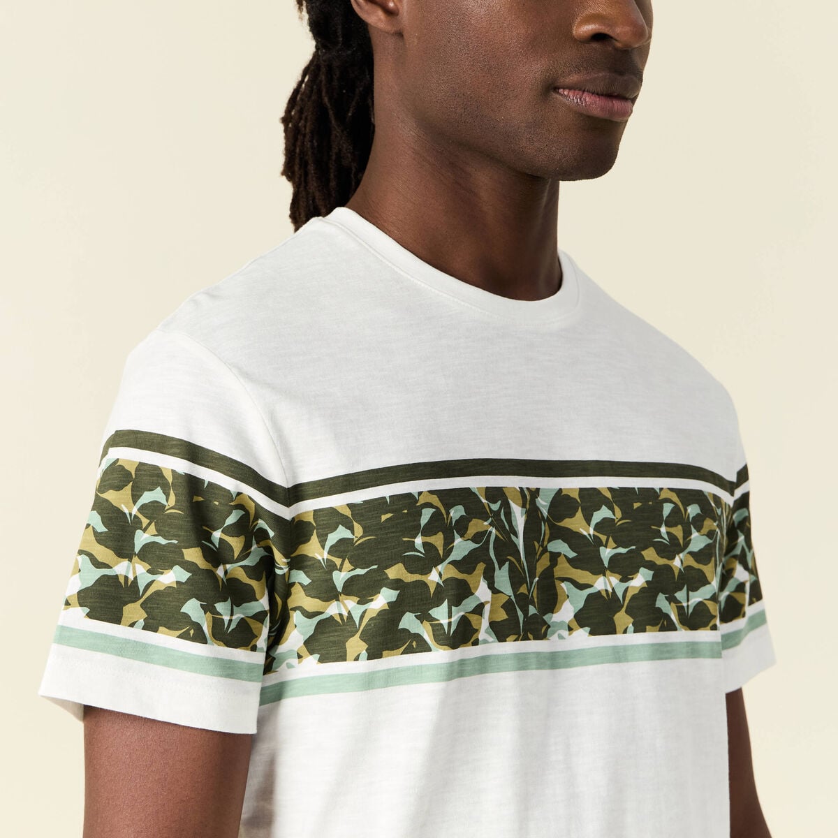 T-shirt coupe droite en coton col rond vert olive homme