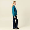 Blouse manches longues satin bleu gris femme