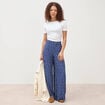 Pantalon large taille haute bleu marine femme