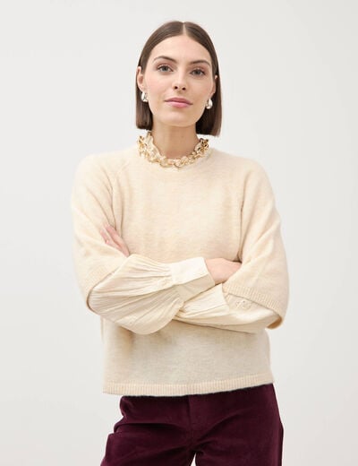 Pull droit col rond manches courtes ivoire femme