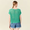 Pull oversize ajour&eacute; col bateau vert menthe femme