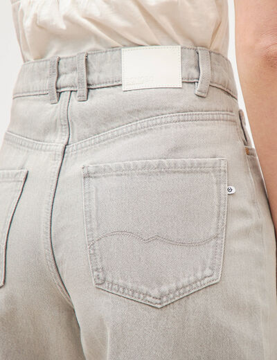 Bermuda large taille haute en coton denim gris clair femme