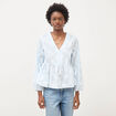 Chemise col v manches longues en coton blanc femme
