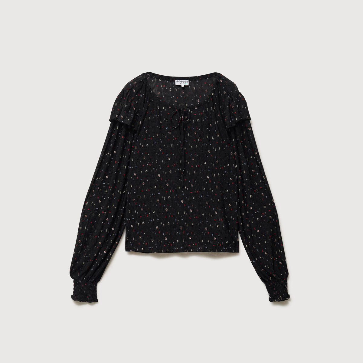 Blouse droite manches longues col rond noir femme