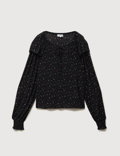 Blouse droite manches longues col rond noir femme