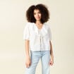 Blouse manches courtes nouée ecru femme